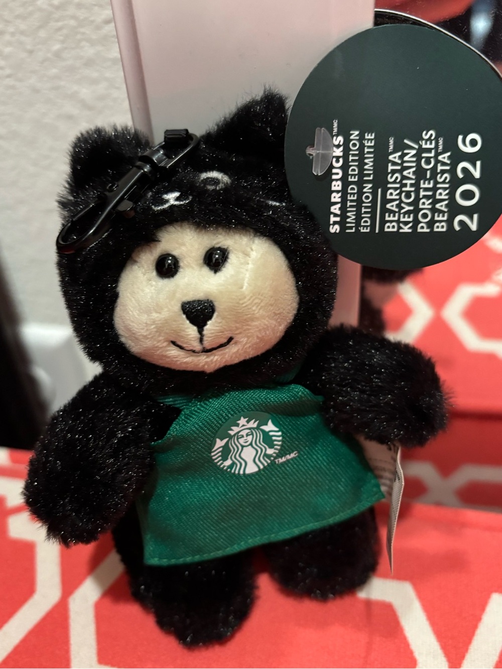 Starbucks Black Plush Bear with Green Apron Keychain